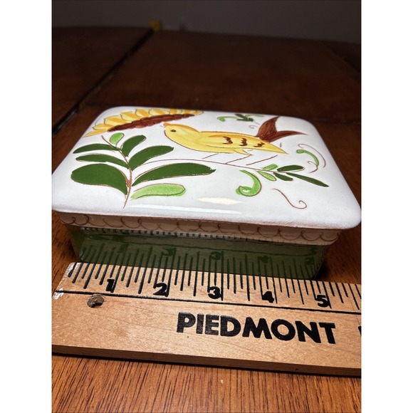 Vintage Stangl Pottery Yellow Bird And Sunflower Trinket Box - Picture 14 of 15